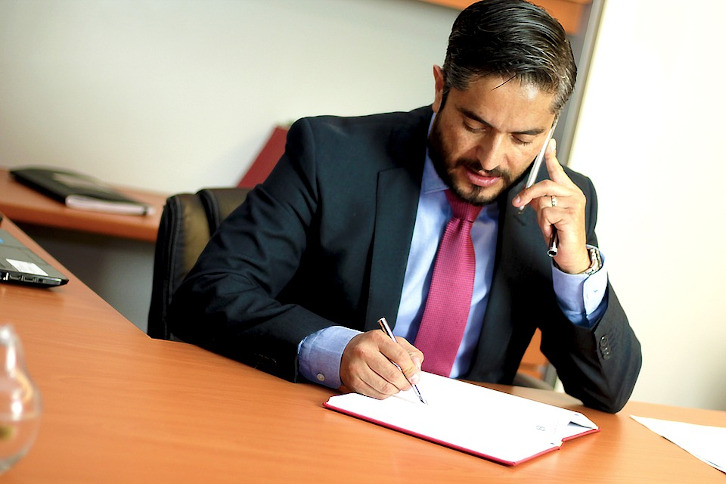 A lawyer talking to a client.